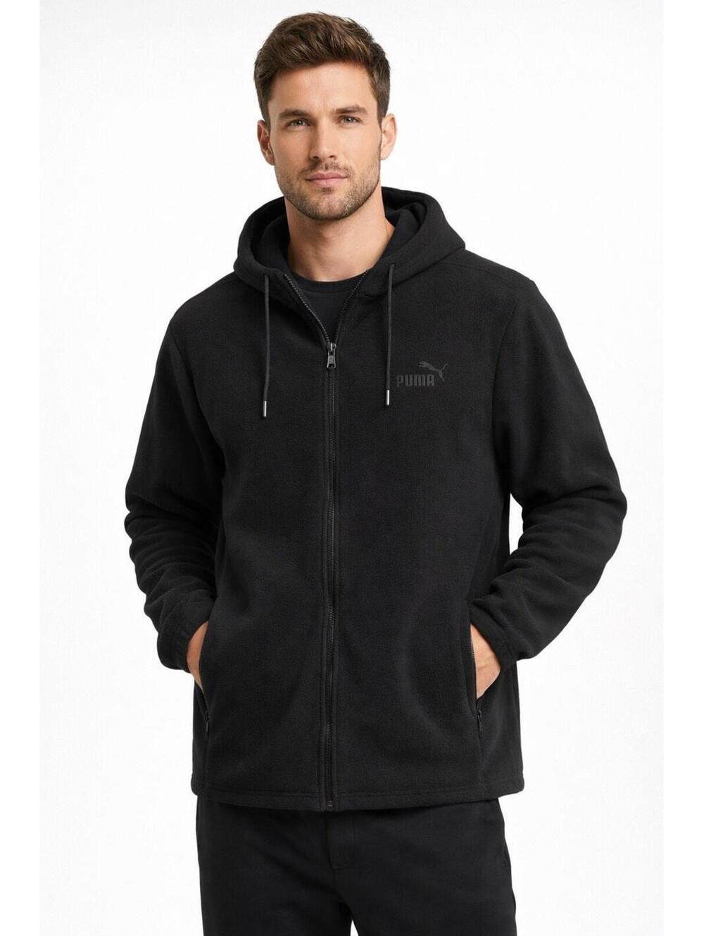 Puma Mens Polar Fleece Zip Hoodie Jacket Black Size Medium